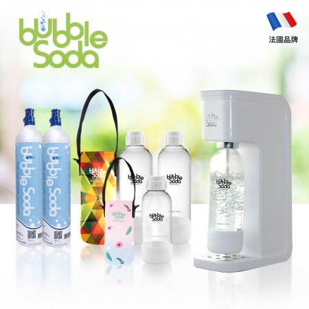 法國BubbleSoda 全自動氣泡水機-經典白大氣瓶超值組合 BS-909KTB2
